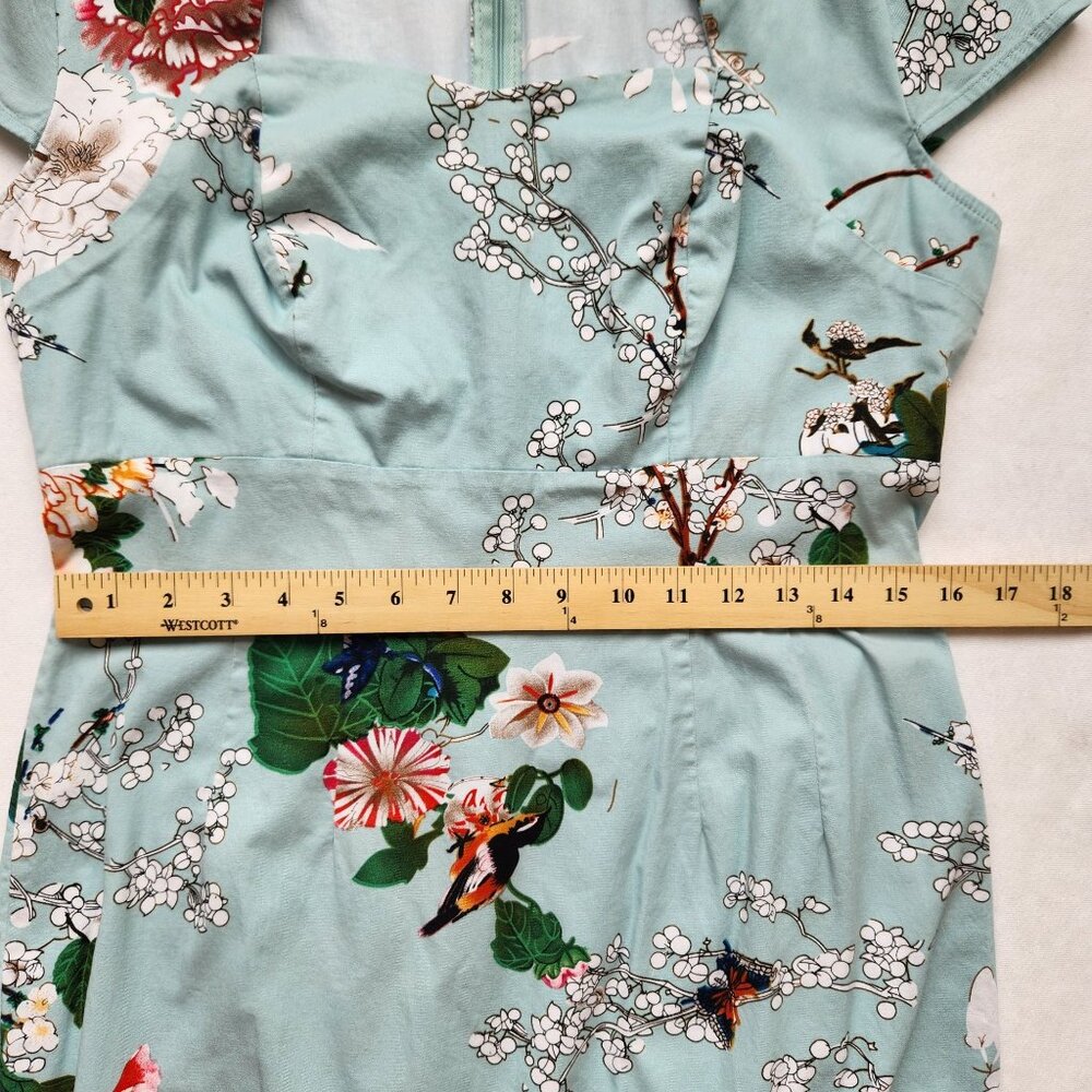 Retro Sheath Dress Pencil Green Floral Nature Bohemian Cottagecore Fairycore L - Picture 14 of 16